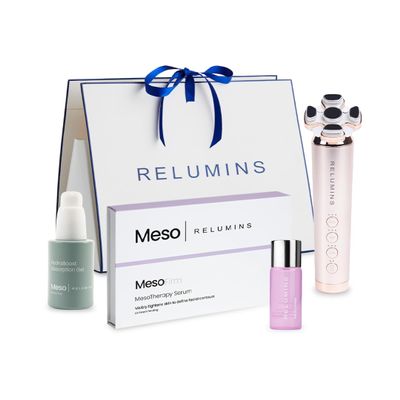 Relumins Ultimate Skin Tightening Set  Five Meso Firm Serums, RadiantWave Device Facial Massage Tool, & Absorption Gel - Hydration Firming Care Daily Skincare Bundle Routine Gift for Women
