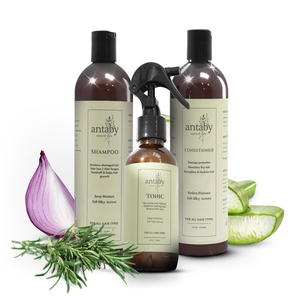 Antaby Natural Care  3-Step Botanical Hair Care Set for Men and Women with Shampoo, Conditioner & Hair Tonic  Hydrating Routine for Dry, Damaged or Color-Treated Hair