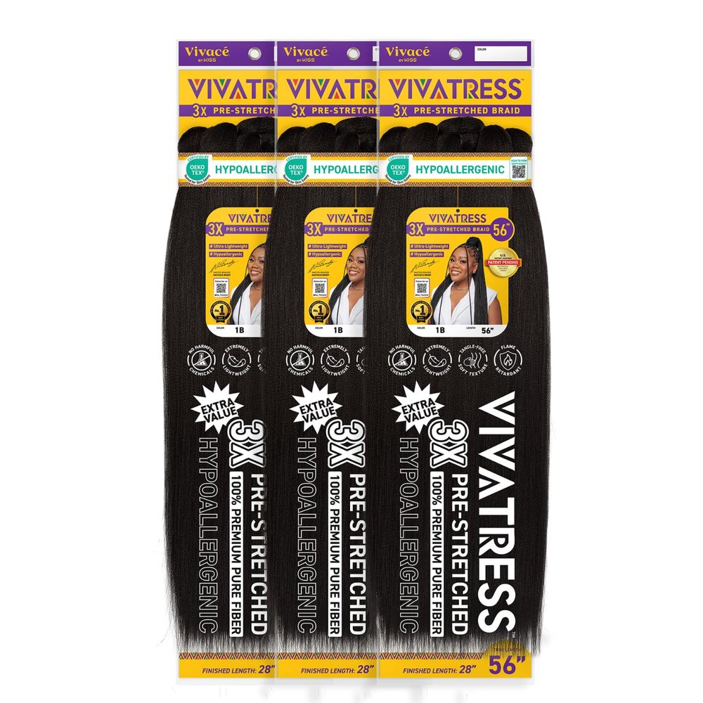 3X VIVATRESS Pre-Stretched Braiding Hair Lightweight, Soft Yaki Texture, Hypoallergenic Synthetic Fiber for Protective Styles (56", 33 - Dark Golden Brown, 56" - 3 Pack)