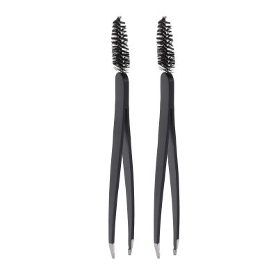 2PCS Eyebrow Tweezer Stainless Steel Ergonomic Design Professional Lash Tweezer For Eyelash Extensions And Eyebrow Grooming Black