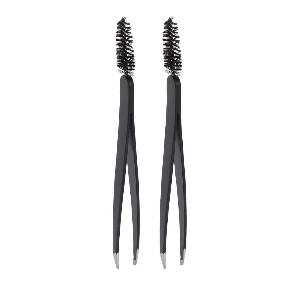 2PCS Eyebrow Tweezer Stainless Steel Ergonomic Design Professional Lash Tweezer For Eyelash Extensions And Eyebrow Grooming Black