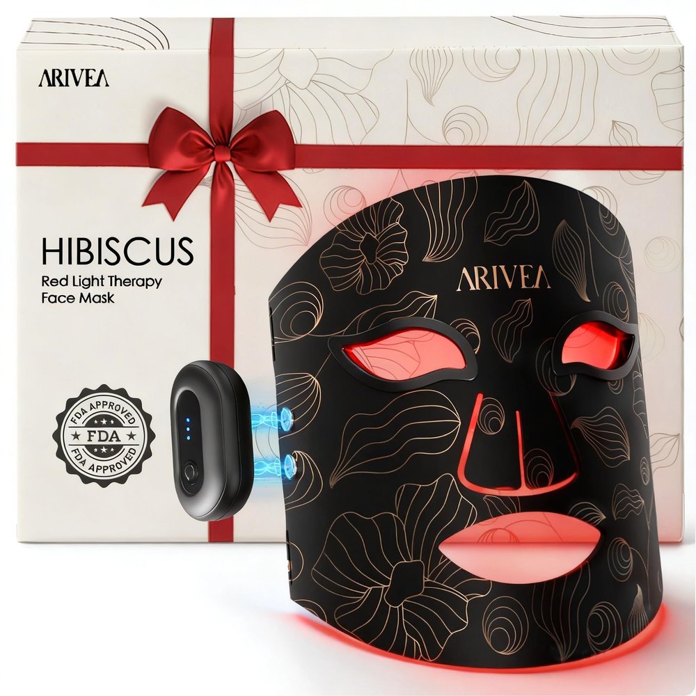 ARIVEA Red Light Therapy Mask for Face - 3 Modes LED Face Mask with Red, Blue & Infrared, Wireless & Rechargeable Light Therapy Device for Skin Care, Wrinkle & Anti-Aging, Home & Travel (Black)