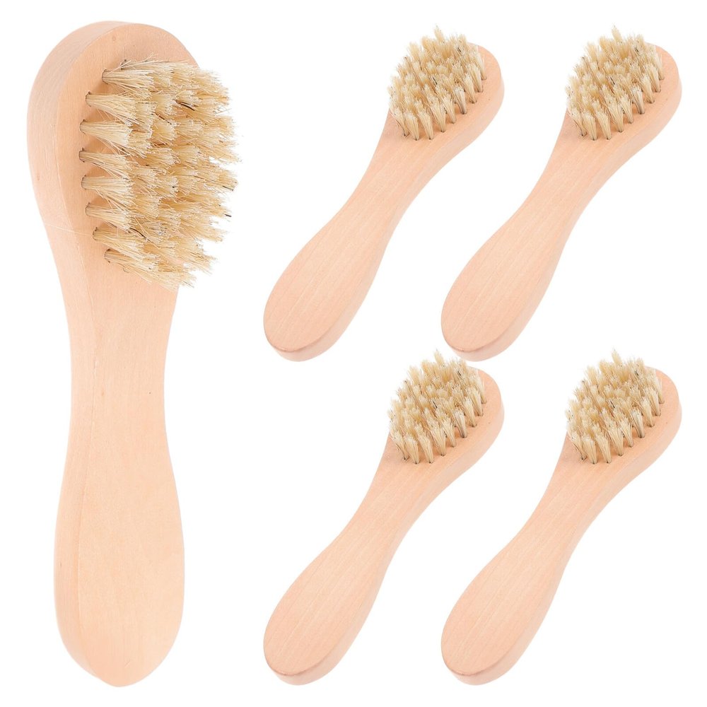 ABOOFAN 5pcs Ultra-Soft Bristle Facial Cleansing Brush Manual Face Brush for Deep Pore Exfoliation and Makeup Removal with Comfortable Wood Handle for Women Skin Care and Massage