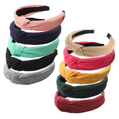 10 Pcs Top Knotted Headbands for Women and Girls, Wide Turban Headbands Fabric Hair Hoops, Head Wrap in Solid Color, Cross Knot Hair Bands Non-Slip,10 Colors