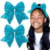 STGDAK 7'' Big Hair Bow Clips Blue Glitter Cheer Bows Sequin Cheerleading Bow For Hair Festivals Accessories For Girls Women Softball School view 1
