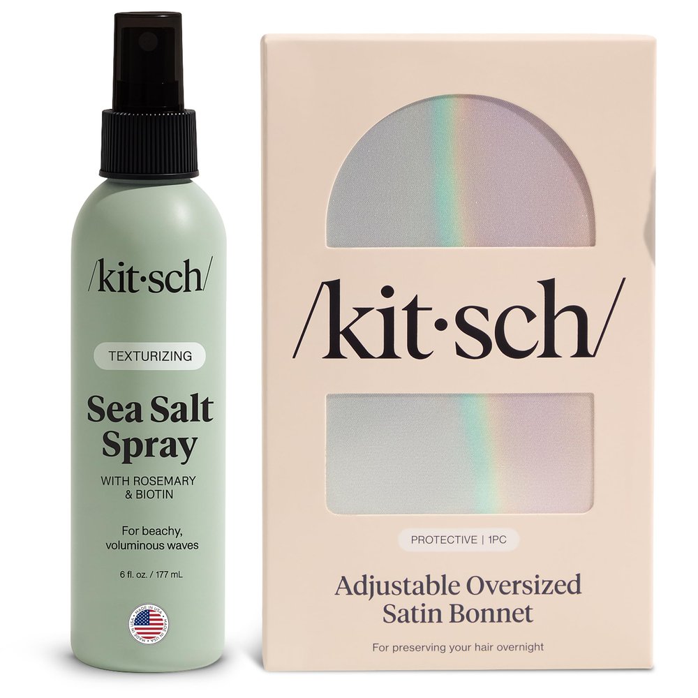 Kitsch Sea Salt Spray for Men & Women with Satin Bonnet for Sleeping  Texturizing Spray with Rosemary and Biotin for Effortless Beach Waves | Softer Than Silk Bonnet in Aura to Reduce Frizz Overnight