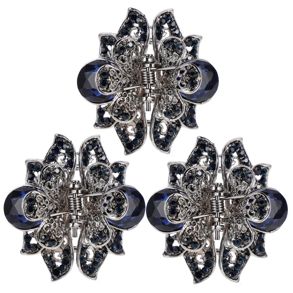 Luxshiny 3pcs Hollow Flower Petals Hair Claw Clips for Women Elegant Alloy Hairpin Decorative Rhinestone Jaw Clamp for Thick and Thin Hair Stylish Accessories for Parties and Daily Use