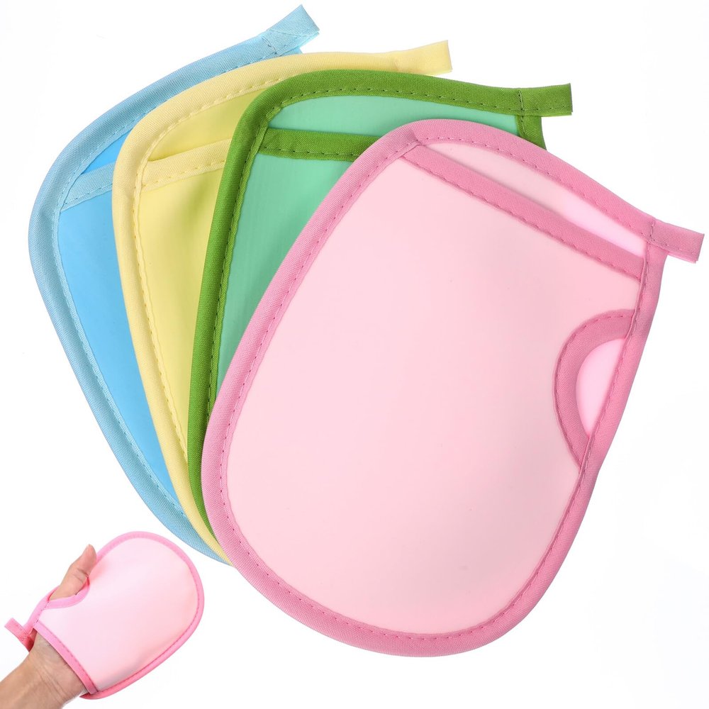 Cabilock 4Pcs Portable Exfoliating Bath Gloves for Body Scrubbing and Dead Skin Removal Skin-friendly Shower Mitts in Blue Pink Green Yellow for Deep Cleansing and Smooth Soft Skin