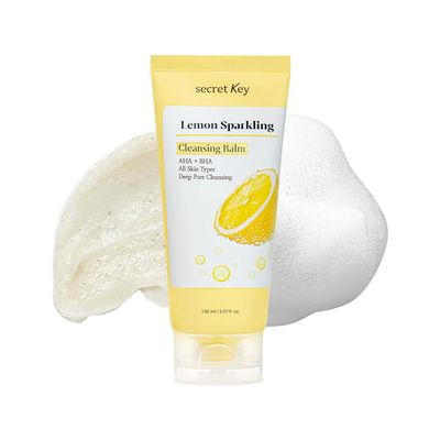 Secret Key Lemon Sparkling Cleansing Balm 5.07 fl. oz. (150ml), Makeup Remover, AHA BHA, Deep Cleansing, Korean Face Cleanser