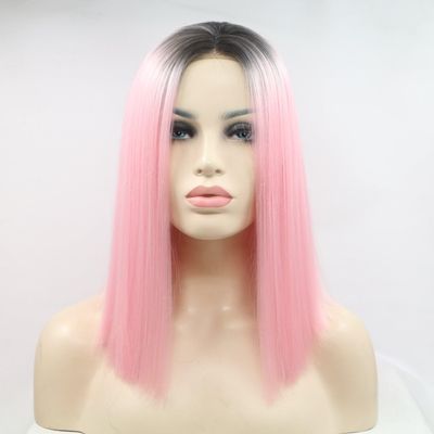 13 * 3" Lace Front Wigs Synthetic Mid-length Straight 12" 130% Density Black/Pink/One Size