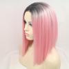 13 * 3" Lace Front Wigs Synthetic Mid-length Straight 12" 130% Density Black/Pink/One Size view 3