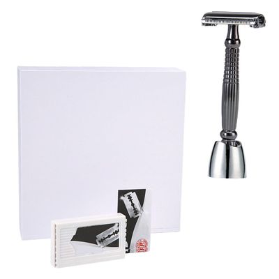 TOVINANNA Extended Handle Manual Shaver with Stand Double Edge Beard Shaving Razor for Men Comfortable Grip Hand Razor for Precise Skin-safe Facial and Body Hair Removal
