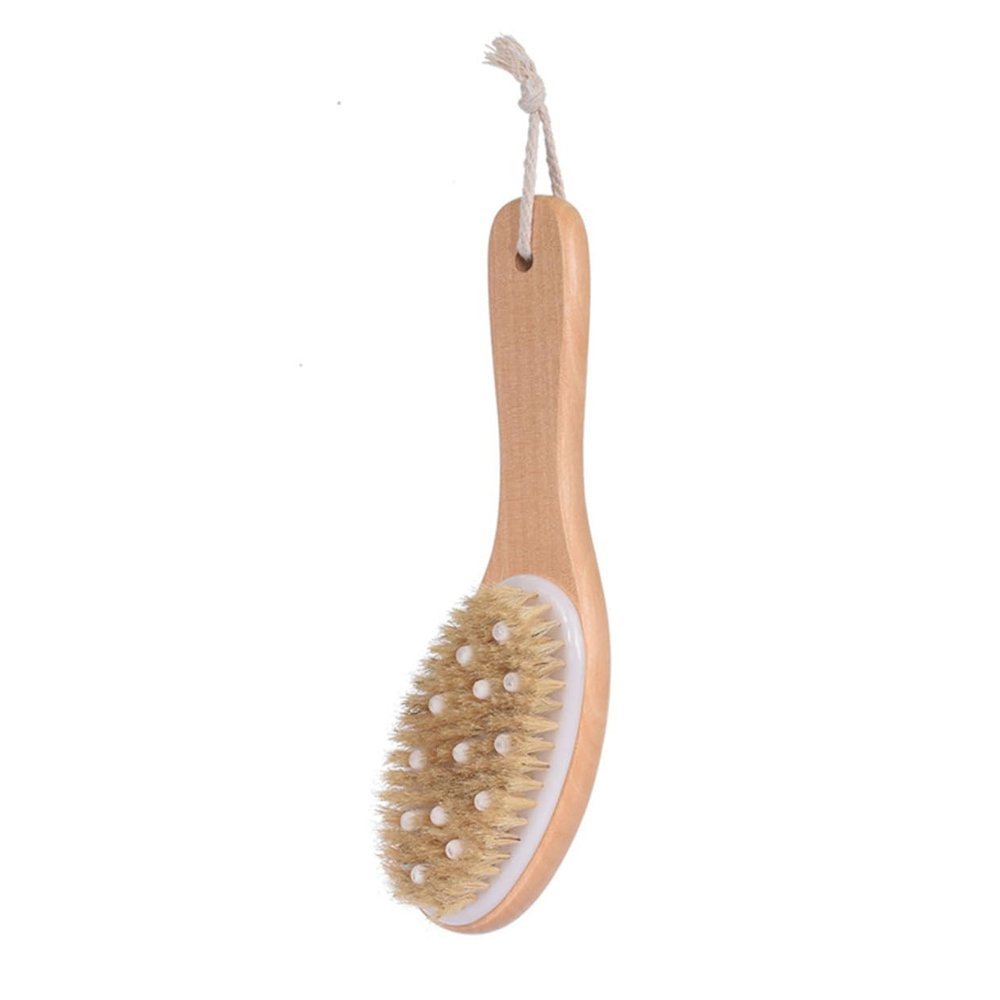 BAZEITFLOW Wood Handle Body Brush for Shower Bath Exfoliating Bristle Scrubber with Easy-Grip Handle Deep Cleansing Back Scrubber for Removing Dead Skin and Oil Suitable for Smooth Skin Care