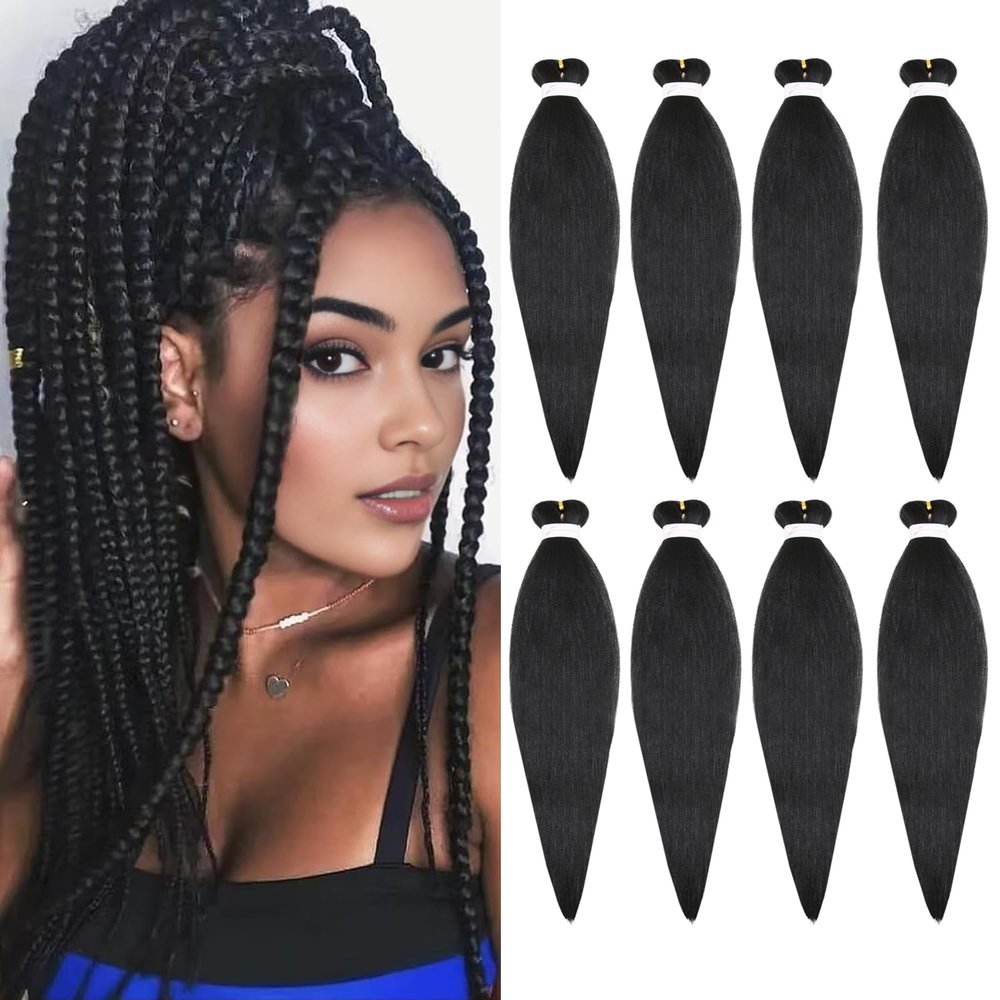 Braiding Hair Pre Stretched Black Braiding Hair for Kids 16 inch 8 Packs