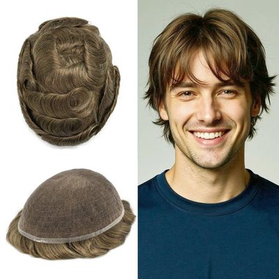 Hair Wonders Toupee Hair for Men Full French Lace Hairpiece for Mens Toupee Real Human Hair Replacement System for Men Protesis Capilar 6X8-100% density #18 Medium Blonde