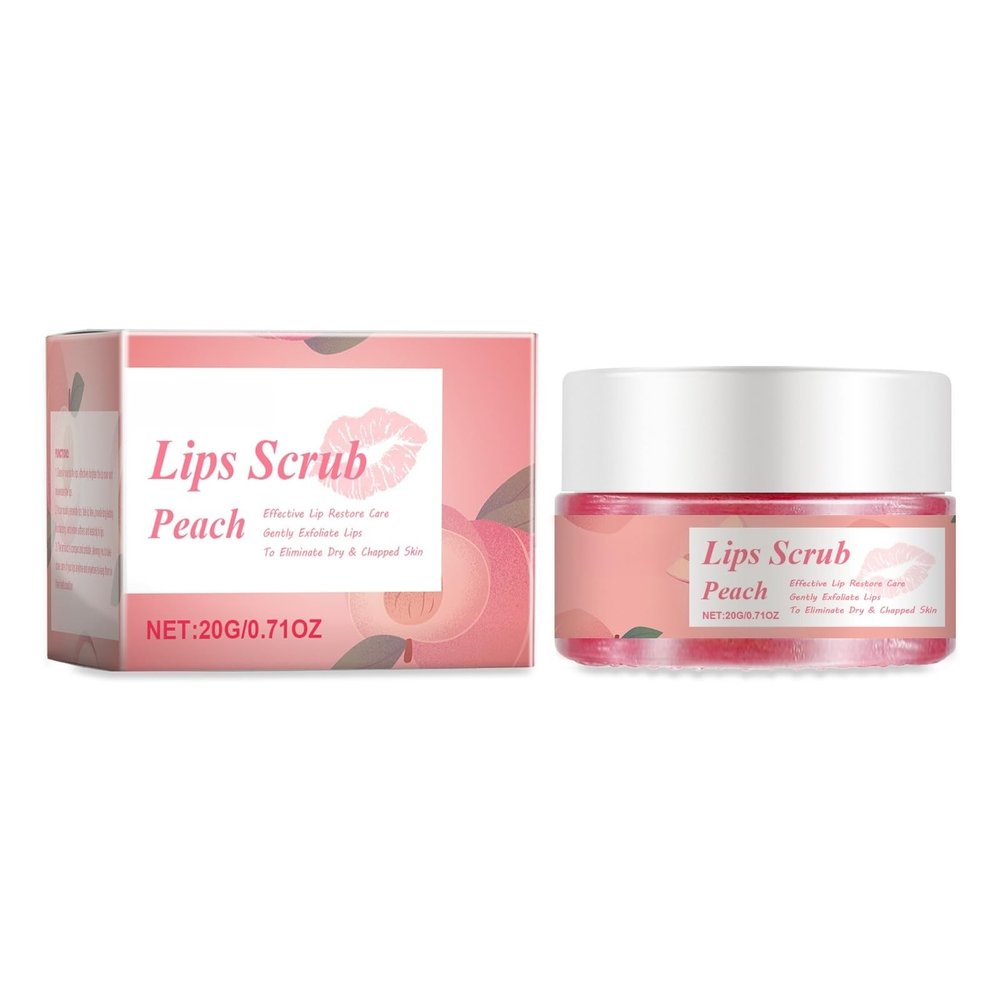 Peach Lip Scrub Exfoliating Balm, Moisturizing Lip Care with Peach & Jojoba Oil, Gentle Hydration for Dry Chapped Lips, Soft Smooth Lip Exfoliator 20g