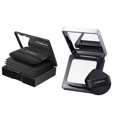 CARSLAN Makeup Blotting Paper with powder, 150 Sheets + 8 Refill Pads Bundle with Waterproof Face Pressed Powder Compact, 02 for oily skin (0.28Oz)