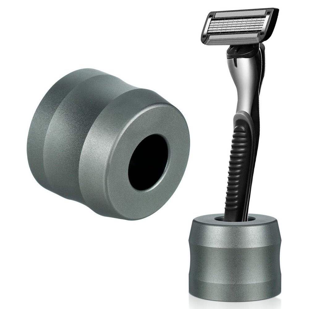 Beaupretty Aluminum Alloy Shaving Razor Holder for Men Rust-resistant Safety Razor Stand with Wide Opening Non-slip Heavy Base Bathroom Storage Organizer