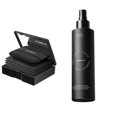 CARSLAN Makeup Blotting Paper with powder, 150 Sheets + 8 Refill Pads Bundle with Black Magnet Liquid Powder Makeup Setting Spray 100ml/3.4 Fl Oz