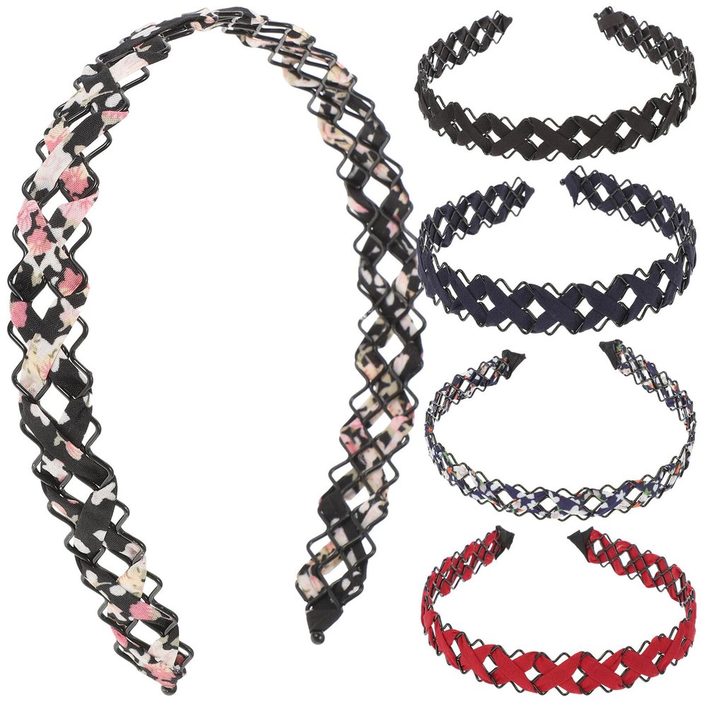 CTIRCHIU 5Pcs Wide Fabric Hair Hoops Reusable Hair Bands with Floral Patterns Non-slip Headbands for Daily Home Use in Black Burgundy Navy and Floral Colors