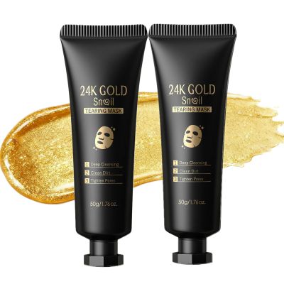 24K Gold Snail Peel Off Face Mask, Deep Cleansing & Moisturizing Formula with Snail Secretion Filtrate, Tighten Pores, Oil Control, Improve Skin Roughness, Smooth & Radiant Skin, 1.76oz (2PCS)