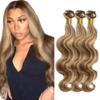 P4613 Bundles Highlight Body Wave Human Hair Bundle Two Tone Chocolate Brown Mixed With Blonde Bundle 613 Body Wave 3 Bundles 18 20 22 Inch Ombre Hair Weave view 1