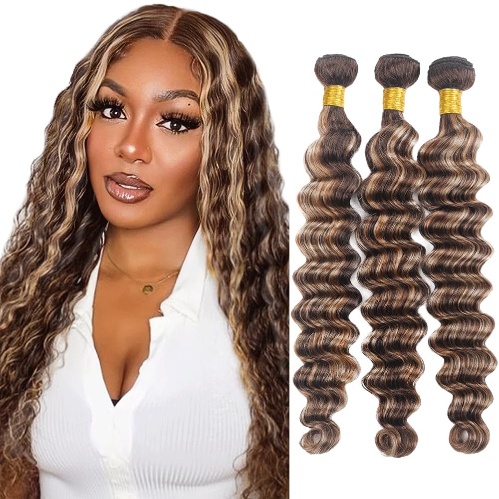 10 10 10 Inch P4613 Bundle Highlight Blonde Deep Wave Human Hair Bundles 8A Grade Two Tone Chocolate Brown And Blonde Bundles Ombre 613 Deep Curly Bundle