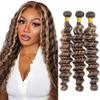 10 10 10 Inch P4613 Bundle Highlight Blonde Deep Wave Human Hair Bundles 8A Grade Two Tone Chocolate Brown And Blonde Bundles Ombre 613 Deep Curly Bundle view 1