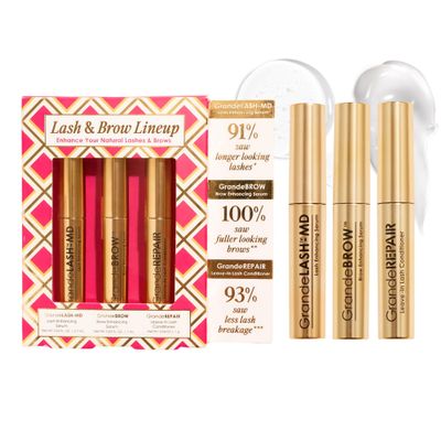 Grande Cosmetics Lash & Brow Lineup - GrandeLASH-MD, GrandeBROW, GrandeREPAIR, for Longer, Thicker-Looking Eyelashes & Fuller, Bolder-Looking Eyebrows, Strengthens, Softens, & Protects