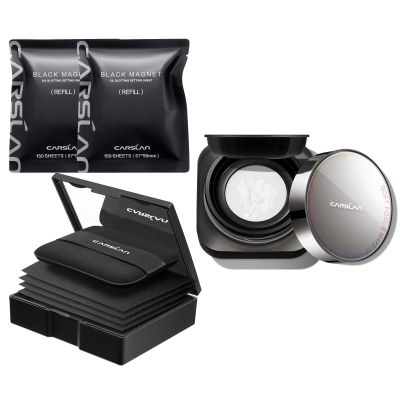 CARSLAN Makeup Blotting Paper with powder, 450 Sheets + 8 Refill Pads Bundle with 1.0 Soft Focus Loose Setting Powder, 02 Translucent For Oily