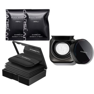 CARSLAN Makeup Blotting Paper with powder, 450 Sheets + 8 Refill Pads Bundle with Soft Focus Loose Setting Powder, 01 Translucent For Dry