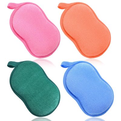 4 Pcs Baby Bath Sponge, Plant Fiber Kids Bath Sponges, Soft Absorbent Exfoliating Kids Loofah with Hanging Hole, Double-Sided Absorbent Reuseable Gourd Baby Sponge for Bathing Fit All Skin