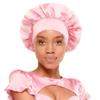 Pink Satin Sleep Bonnet for Women Long Curly Hair, Large Bonnet for Sleeping with Adjustable Band, Hair Protection Cap to Reduce Frizz & Breakage, Prevent BedHead (Pink) view 1