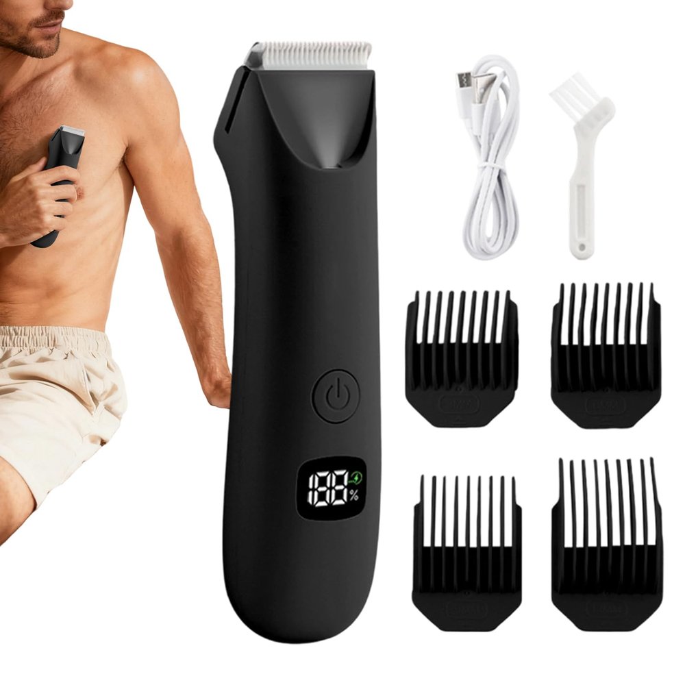 Body Trimmer for Men, Electric Digital Display Personal Groomer, Cordless Rechargeable Shaver with LED Display, for Intimate Pubic Balls Back Armpit Chest Arm