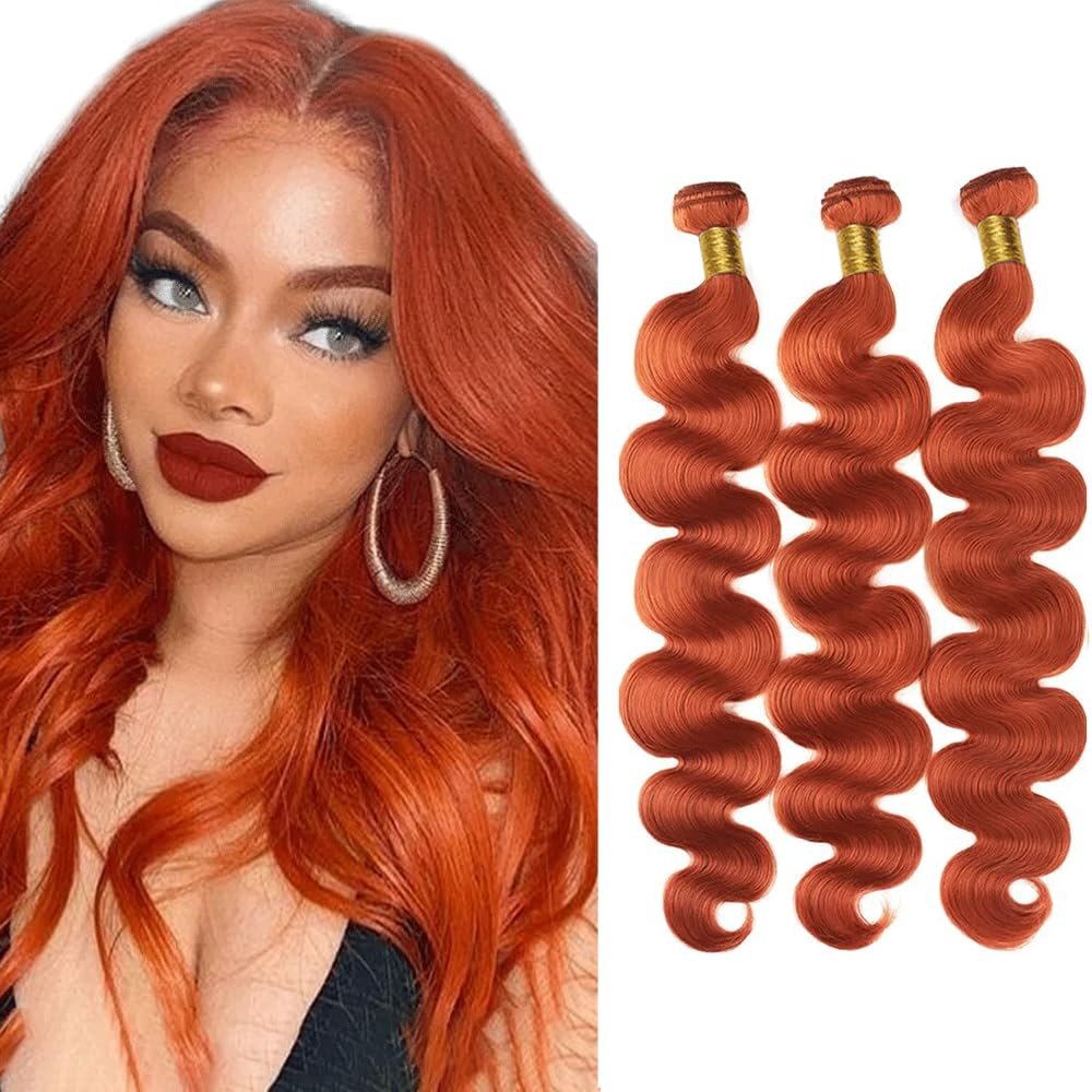 Ginger Bundle Color 350 Body Wave Human Hair Bundles 8A Grade Orange 3 Bundles 12 14 16 Inch Color 350 Ginger Body Wave Bundle Orange Hair Extensions