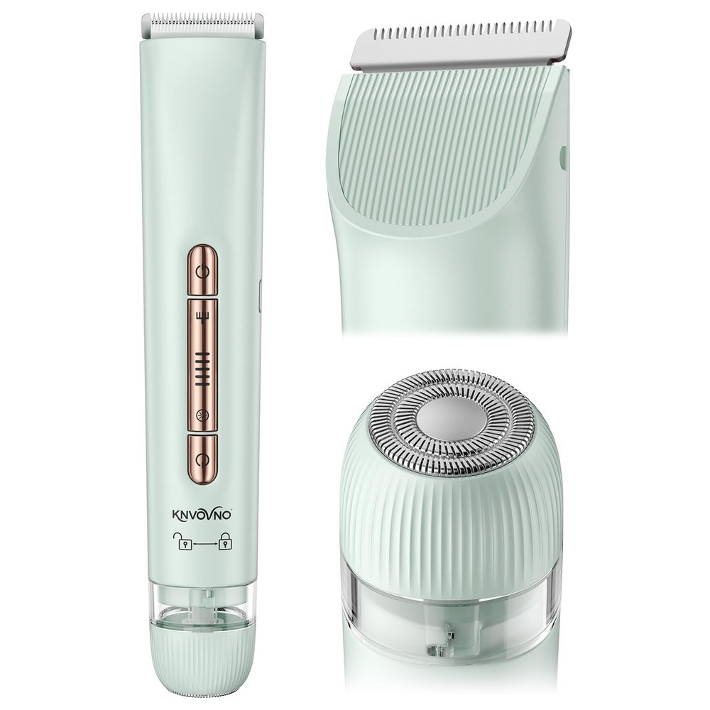 knvovno Bikini & Body Hair Trimmer for Women, Dual Head - IPX7 Waterproof Electric Razor for Gentle Pubic, Facial, Underarm, and Leg Shaving