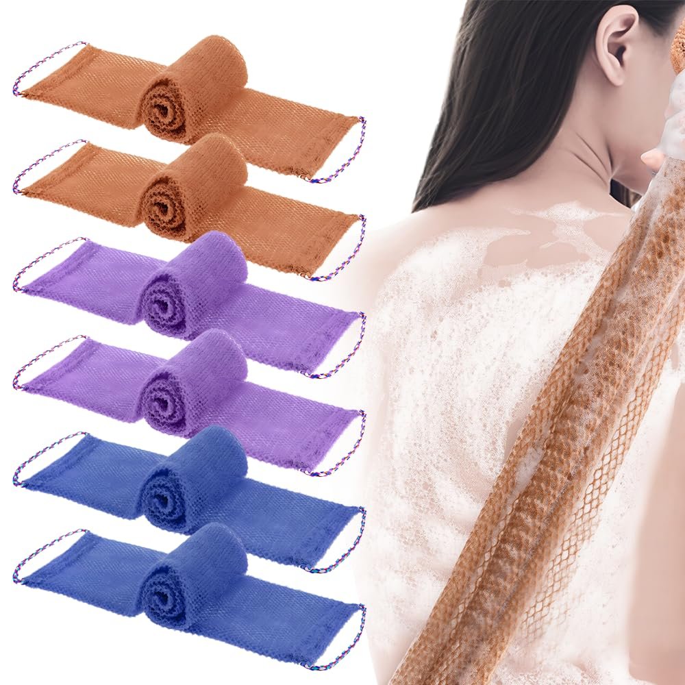 African Exfoliating Net Sponge with Handles, 2025 Upgraded 29.5in Long African Shower Body Scrubber Back Scrubber for Deep Cleansing, Durable Washcloth Bath Sponge Mesh Net (Colorful-6)