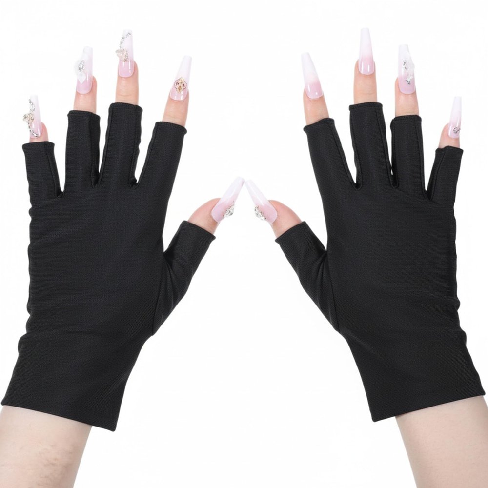 1 Pair Black Moisturizing Gloves, Fingerless Gloves for Women, Touchscreen-Friendly Polyester Protection Night Glove with Open Fingertips for Dry Hands, Overnight Care, Sleeping Hand Treatment