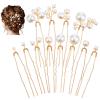 12 Pcs Gold U Shape Bridal Pearl Hair Pins Wedding Beaded Hair Clip Exquisite Handmade Hairs Headpiece Jewelry Wedding Hairstyles Accessories for Women and Girls view 1