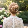 12 Pcs Gold U Shape Bridal Pearl Hair Pins Wedding Beaded Hair Clip Exquisite Handmade Hairs Headpiece Jewelry Wedding Hairstyles Accessories for Women and Girls view 4