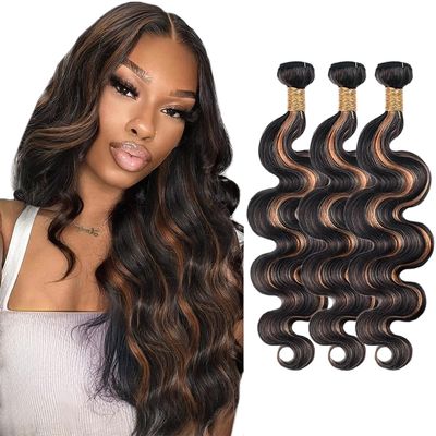 P1B30 Bundle Highlight Body Wave Human Hair Bundles 8A Grade Two Tone Black Mixed With Light Brown Bundle 1B30 Ombre Body Wave 3 Bundles 24 26 28 Inch