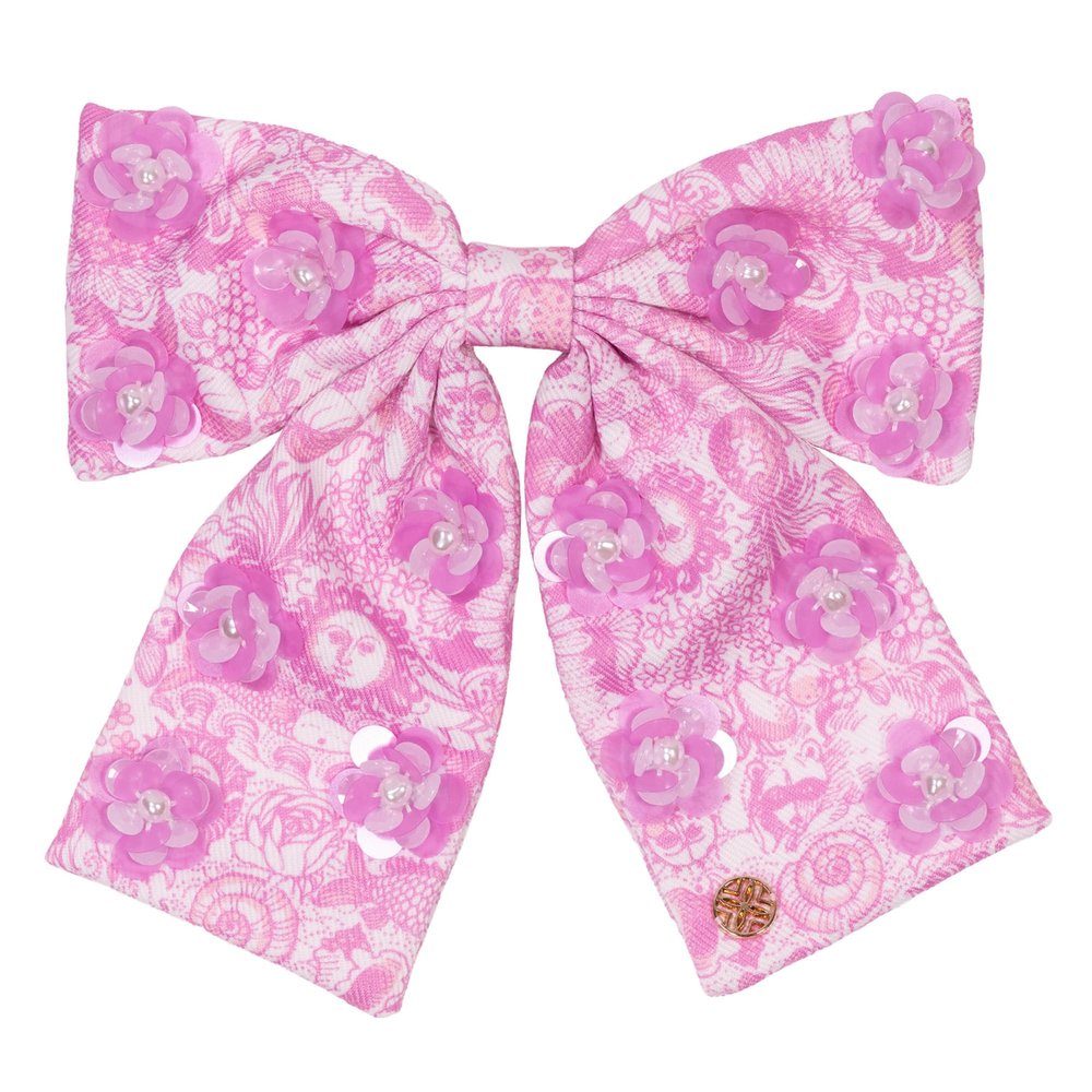 Lilly Pulitzer Embellished Hair Bow Barrette for Women, Cute Pink Hair Accessories (Fleur De Lilly)