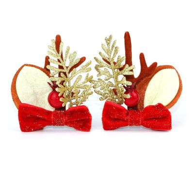 (2pcs/pack) 6.5 * 7.5cm Christmas Antlers Hair Clip Accessories Puff Wind Cute Velvet Headband for Christmas(1)