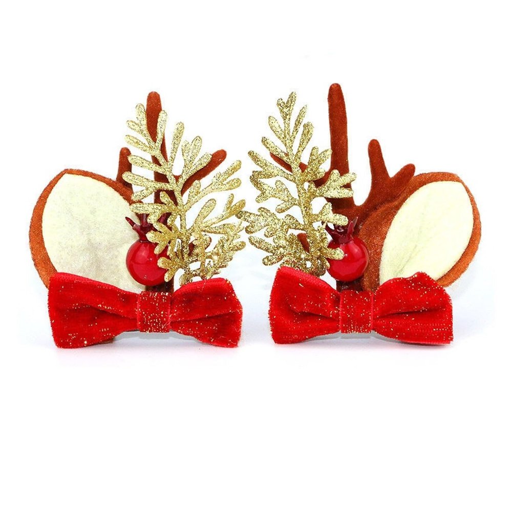 (2pcs/pack) 6.5 * 7.5cm Christmas Antlers Hair Clip Accessories Puff Wind Cute Velvet Headband for Christmas(1)
