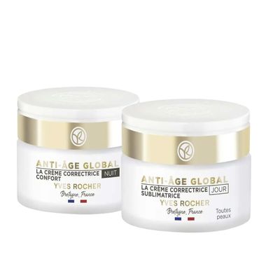 Yves Rocher Complete Anti-Age Global Day Night Care Face Mature Skin Anti Wrinkle Care Set of 2-50 ml./1.7 fl.oz.