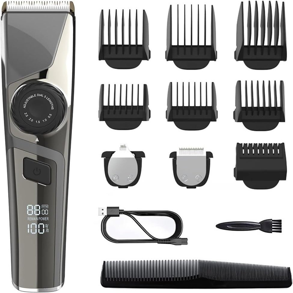 YHNNH Men's Professional Hair Clippers, Professional Ceramic Blade Hair Clippers, 3-in-1 Barber Shop Haircutting Kit, Cordless Electric Beard Trimmer