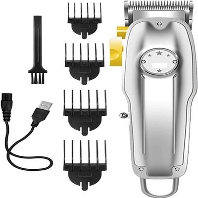 YHNNH Professional Hair Clipper, Electric Rechargeable Cordless Hair Clipper, Metal Body Men's Trimmer(Silver)