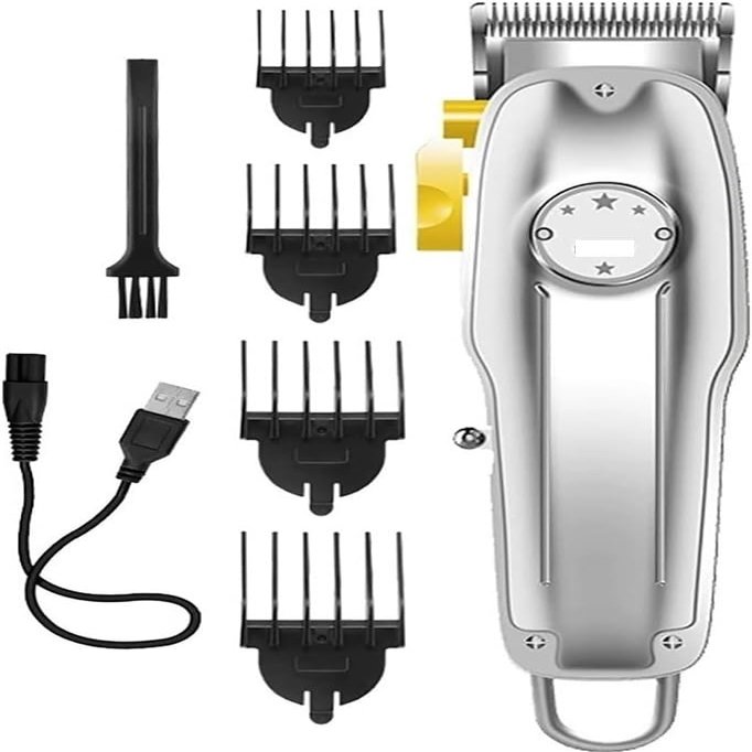 YHNNH Professional Hair Clipper, Electric Rechargeable Cordless Hair Clipper, Metal Body Men's Trimmer(Silver)