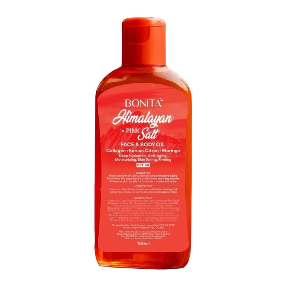Bonita Himalayan Pink Salt Face & Body Oil SPF 30 100ml | Collagen Infused with Korean Citron & Moringa for Deep Hydration and Skin Firming