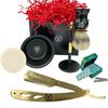Shaving Gift Set for Men | 6 Pc Luxury Gold Shavette Razor & Matte Black Shave Kit | Perfect Holiday Present for Him, Husband or Boyfriend Father Christmas Gift 100 Blades Brush Stand Bowl Soap view 1